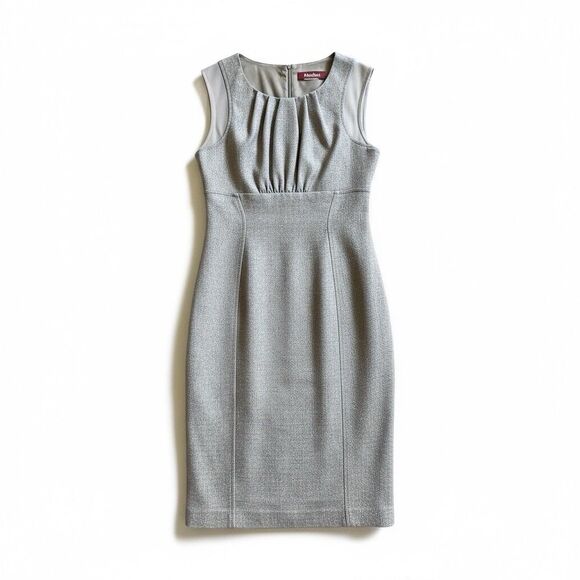 Max Mara Midi Sheath Dress US 8 IT 42 Oatmeal Sleeveless Wool Old Money Career - Picture 2 of 10